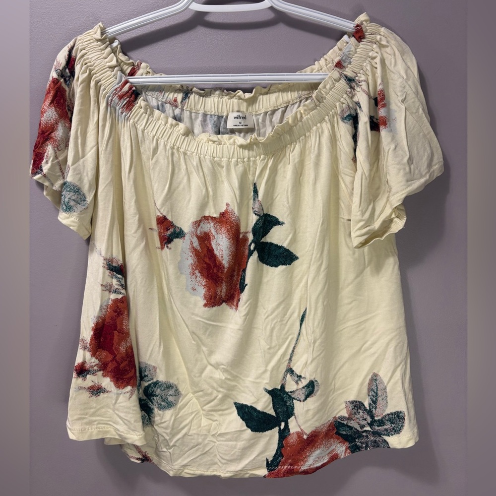 Wilfred Floral Off Shoulder Blouse Cream & Red Flowy Top Boho Romantic Summer